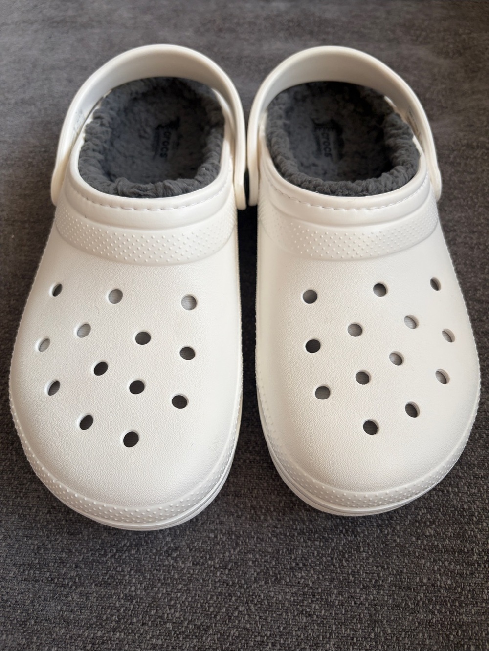 Brand New- CROCS Kids White Clogs with Gray Fleece Lining (unisex)